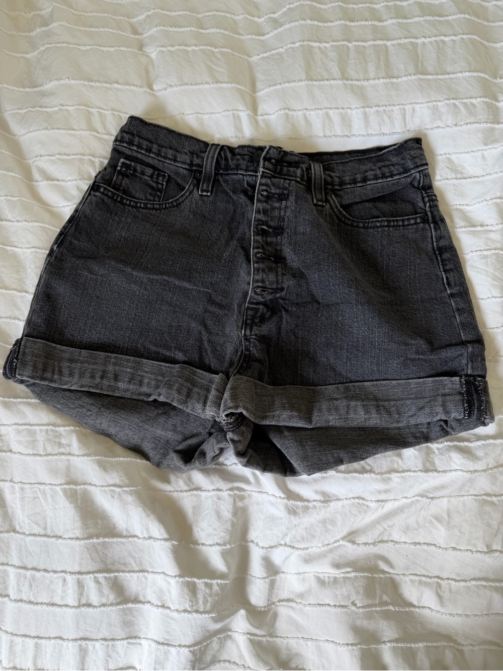 BDG Black Washed Roll-Cuff Denim Shorts